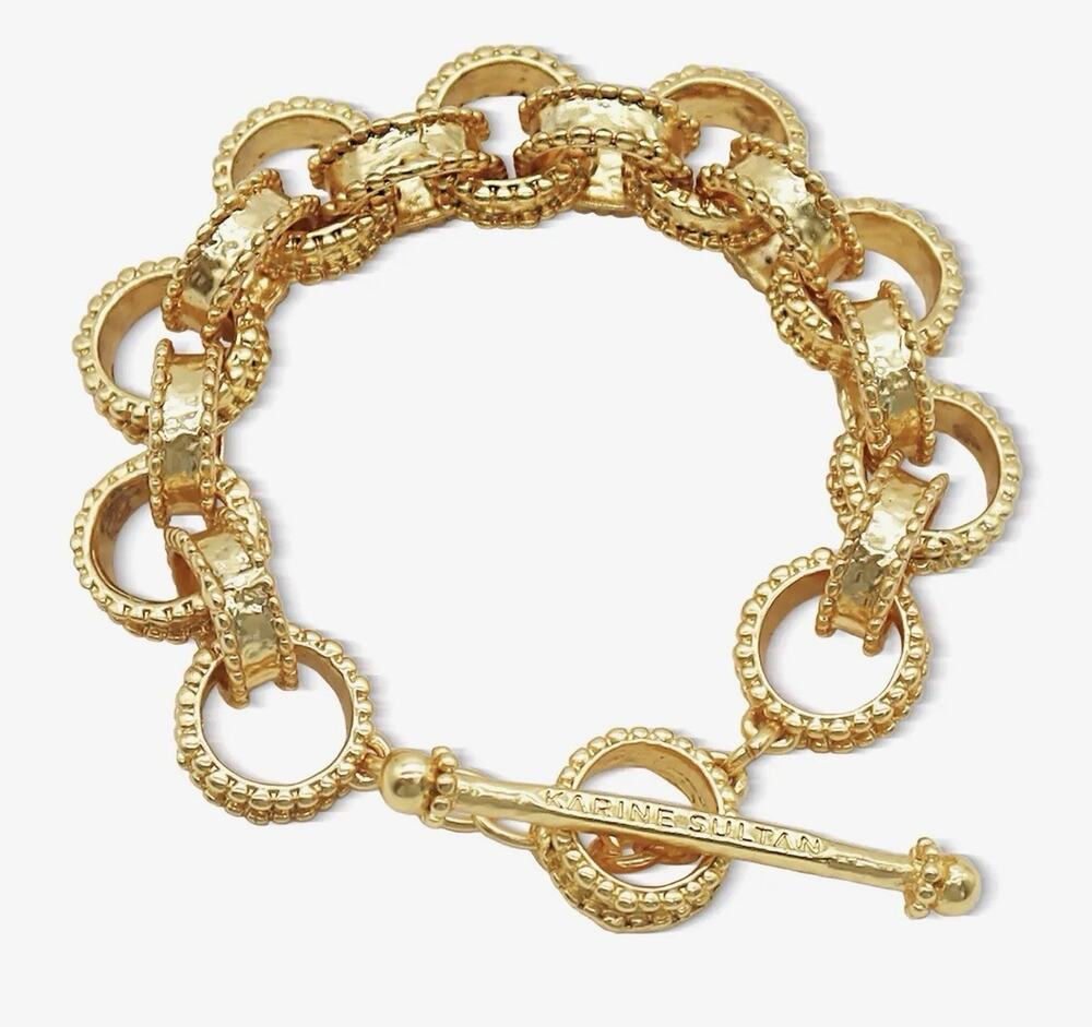 Karine Sultan Dottie Links Toggle Bracelet 24k Gold Plated NWT
